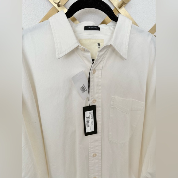 R13 Oversized Boxy Button Up Dress White Asymmetrical Hem Size Large - Picture 7 of 8